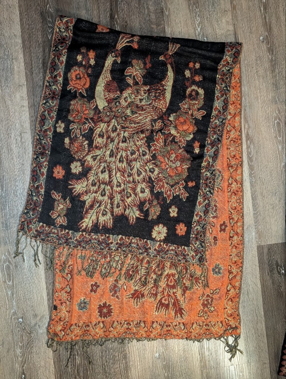 Peacock Pattern Pashmina Style Tassel Scarf